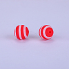 Printed Round with Stripe Pattern Silicone Focal Beads SI-JX0056A-142-1