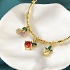 Brass Micro Pave Cubic Zirconia Friut Charm Bangles for Women BJEW-Z089-05G-2