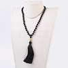 Natural Black Agate Buddha Mala Beads Necklaces NJEW-JN02129-01-4