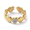 304 Stainless Steel Heart Open Cuff Ring with Crystal Rhinestone RJEW-L109-003G-2