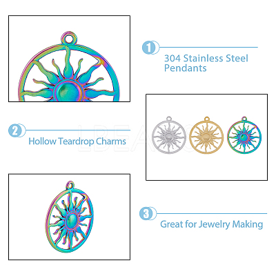18Pcs 3 Colors Ion Plating(IP) 304 Stainless Steel Pendants STAS-DC0014-15-1