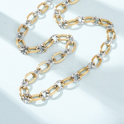 8MM Two Tone 304 Stainless Textured Oval Link Chain Necklaces SA-CBA725A-26GP-1
