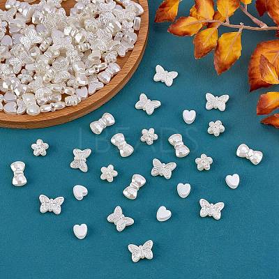 300Pcs 4 Style ABS Plastic Imitation Pearl Beads KY-SZ0001-40-1