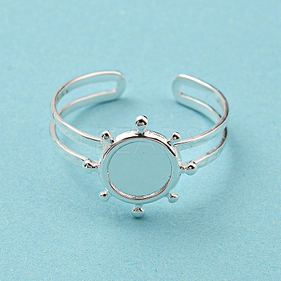 304 Stainless Steel Open Cuff Finger Ring Cabochon Settings STAS-T060-10S-1