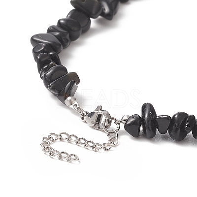 Natural Obsidian Chip Beaded Necklaces with 304 Stainless Steel Lobster Claw Clasp & Chain Extender NJEW-JN04225-03-1