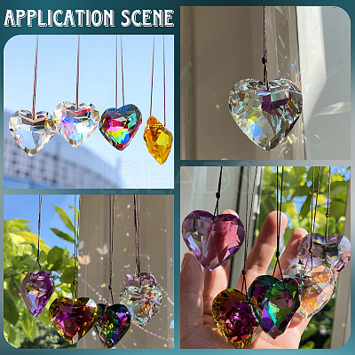 2Pcs Glass Heart Pendant Decorations HJEW-SP0001-22A-1