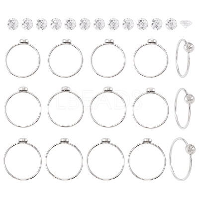 18Pcs 304 Stainless Steel Finger Ring Rhinestone Settings STAS-TA0005-86P-1