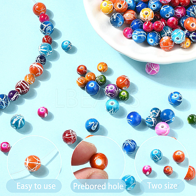 150Pcs Spray Painted Drawbench Acrylic Round Beads ACRP-YW0001-12A-1