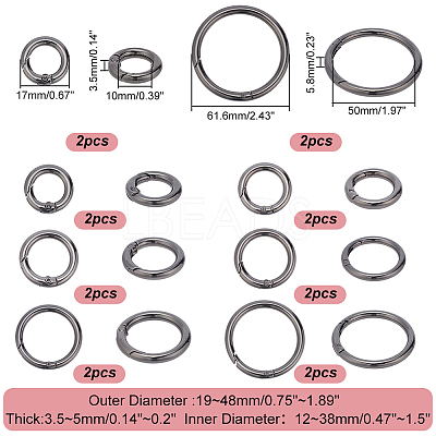 16Pcs 8 Styles Alloy Spring Gate Rings FIND-PH0007-80B-1