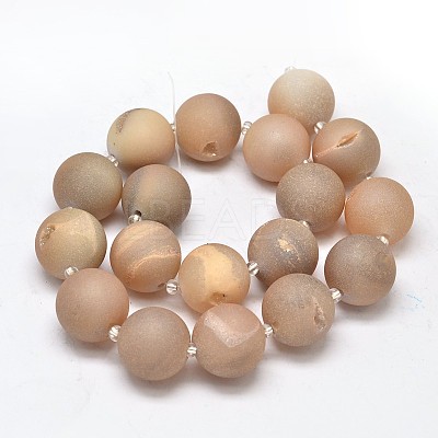 Round Natural Druzy Geode Quartz Crystal Beads Strands G-A143B-16mm-06-1