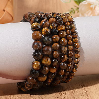 3 Strands 3 Styles Natural Grade AB Tiger Eye Round Beads Strands G-PA0001-38-1