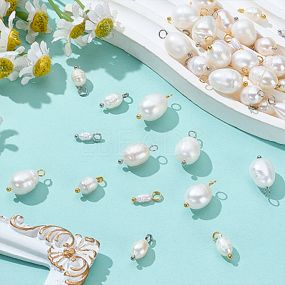 48Pcs 8 Styles Natural Cultured Freshwater Pearl Pendants PALLOY-ME00010-1