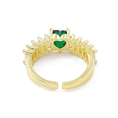 Green Cubic Zirconia Heart Open Cuff Ring RJEW-I091-04G-1