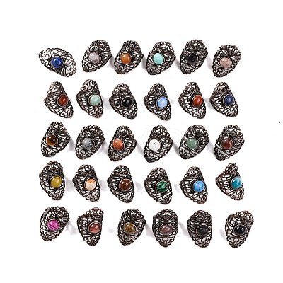 Natural & Synthetic Gemstone Retro Finger Rings RJEW-B067-02R-1