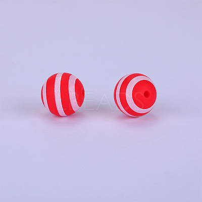 Printed Round with Stripe Pattern Silicone Focal Beads SI-JX0056A-142-1