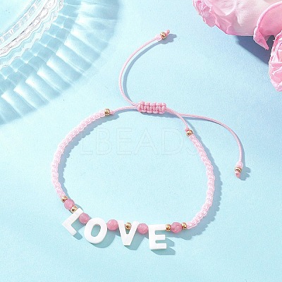 Valentine's Day Dyed Natural White Jade Bead & Rose Quartz & TOHO Round Seed Beads Braided Bead Bracelets for Women BJEW-MZ00244-01-1
