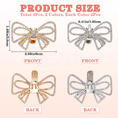 4Pcs 2 Colors Bowknot Alloy Rhinestone Shoe Decorations FIND-CP0002-23-1