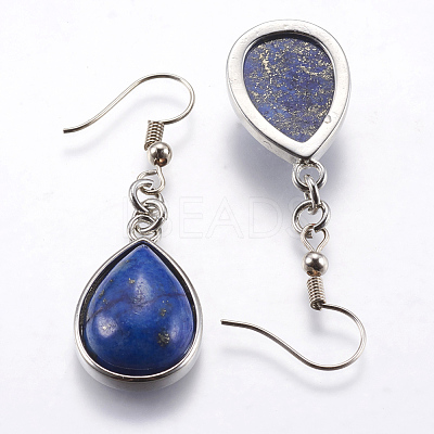 Natural Lapis Lazuli Dangle Earrings EJEW-P143-A07-1