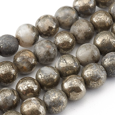 Natural Pyrite Beads Strands X-G-G839-01-6mm-1