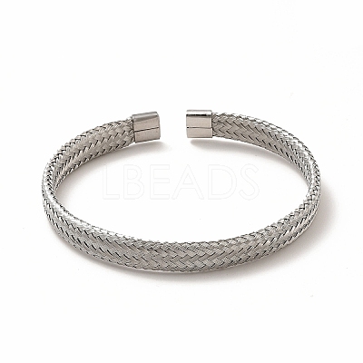 Non-Tarnish 304 Stainless Steel Mesh Chains Shape Open Cuff Bangle for Women LS-BJEW-C033-01P-1
