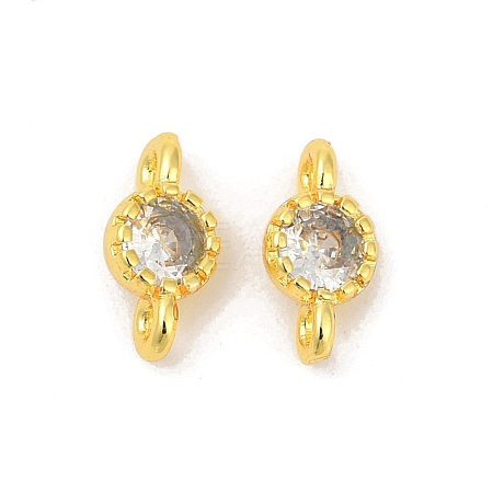 Brass Cubic Zirconia Flat Round Connector Charms KK-H204-02G-04-1
