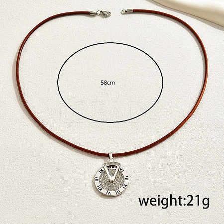 Retro Alloy Hip-hop Style Flat Round with Roman Numerals Pendant Necklaces LE7293-2-1