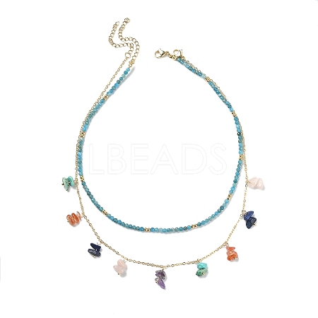 2Pcs 2 Style Natural & Synthetic Mixed Gemstone Chip Beaded Bib Necklaces Set NJEW-TA00106-1