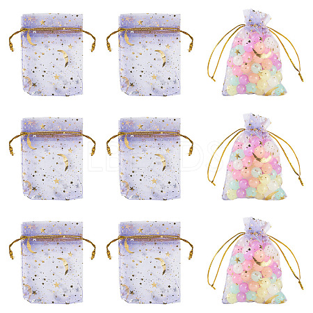 30Pcs Gold Stamping Moon Star Organza Drawstring Gift Bags ABAG-TA0002-21H-1