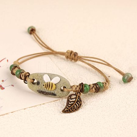 Adjustable Handmade Porcelain Flower Beads Braided Beads Bracelets WGFB2A7-08-1