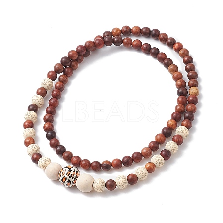 Natural Wood Round Graduated Beaded Necklace for Women NJEW-JN04288-1