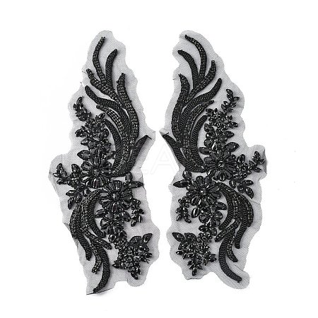 Phoenix Tail Pattern Glass Rhinestone & Mesh Base Fabrics Handwork Embroidery Cloth Sew on Appliques PATC-WH0009-02A-1