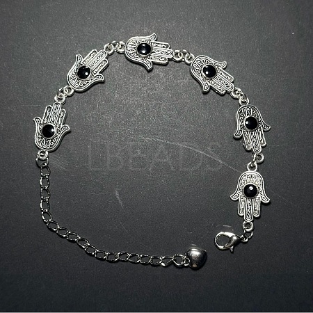 Vintage European Alloy Enamel Hamsa Hand Link Chain Bracelets for Women YP1014-1-1