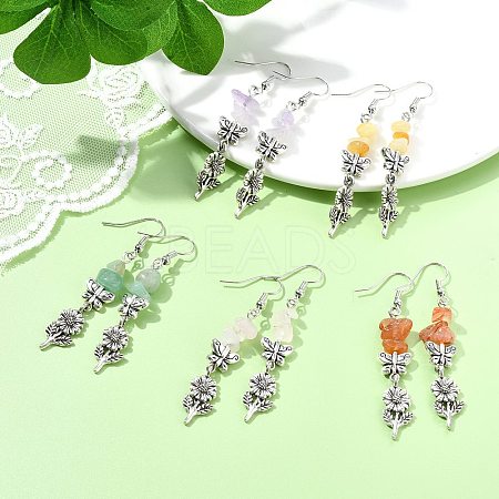 Natural Mixed Stone Chip Dangle Earrings Set for Women EJEW-JE06248-1