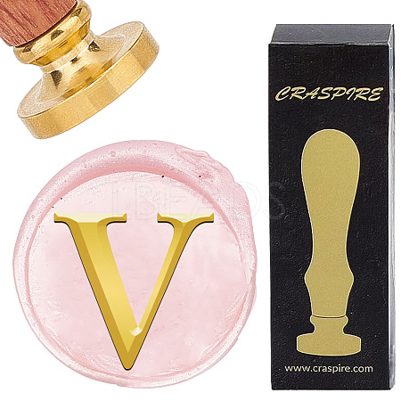 Brass Wax Seal Stamp with Wood Handle AJEW-WH0412-0324-1