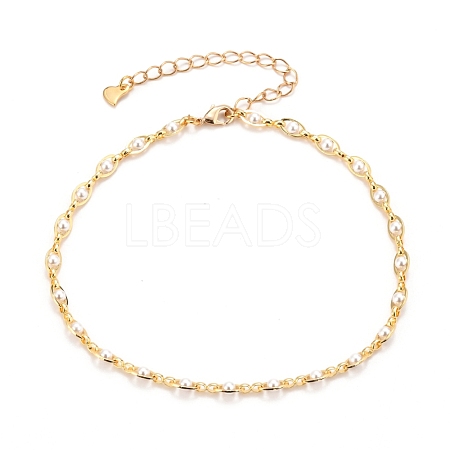 Glass Pearl Chain Anklets AJEW-AN00356-1