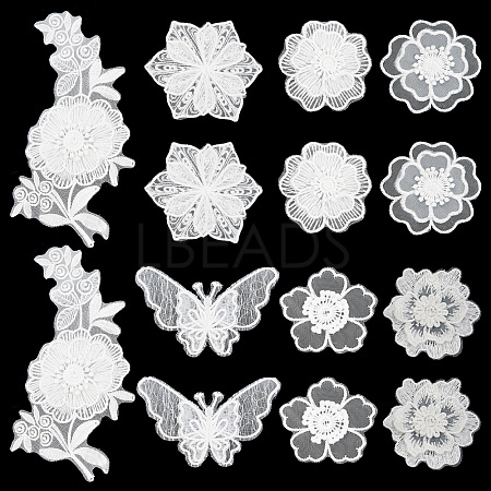 Gorgecraft 14Pcs 7 Style Lace Embroidery Sewing Fiber Ornaments DIY-GF0006-18-1