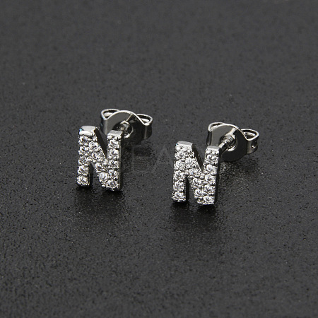 Brass Micro Pave Clear Cubic Zirconia Stud Earrings FS-WGC2F12-14-1