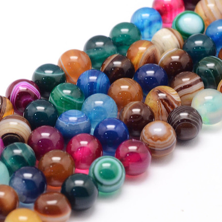 Natural Striped Agate/Banded Agate Bead Strands X-G-K155-A-8mm-12-1