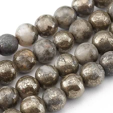 Natural Pyrite Beads Strands X-G-G839-01-6mm-1