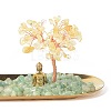 Natural Yellow Quartz Money Tree Buddha Sculpture Set Incense Burner & Natural Green Aventurine on Trays for Wealth DJEW-G027-19RG-07-3