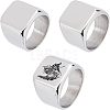 3Pcs 3 Size 304 Stainless Steel Rectangle Signet Finger Rings RJEW-UN0001-26P-1