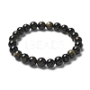 Natural Golden Sheen Obsidian Bead Stretch Bracelets BJEW-K212-B-020-6