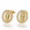 Brass Micro Pave Clear Cubic Zirconia Stud Earrings EJEW-S208-037-2