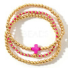 3Pcs Brass & Natural Shell Beads & Glass Seed Beads Stretch Bracelets Set for Women YJ9713-1-1