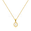 304 Stainless Steel Enamel White Oval with Letter Pendant Necklaces for Men Women FS-WG94BAB-26-1