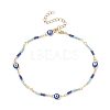 Brass Evil Eye Link Chain Anklet with Glass Beaded AJEW-AN00538-1