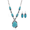 Bohemian Ethnic Style Alloy with Synthetic Turquoise Teardrop Pendant Necklaces & Oval Dangle Earrings Sets FS-WGCAAC5-01-5