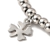 304 Stainless Steel Clover Charm Bracelet with 201 Stainless Steel Round Beads for Women BJEW-B057-15P-2