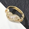 Adjustable Brass & Clear Cubic Zirconia Finger Rings with Interwoven Design CU-CBA7E55-06G-3