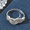 Adjustable Brass & Clear Cubic Zirconia Finger Rings with Interwoven Design CU-CBA7E55-06P-2
